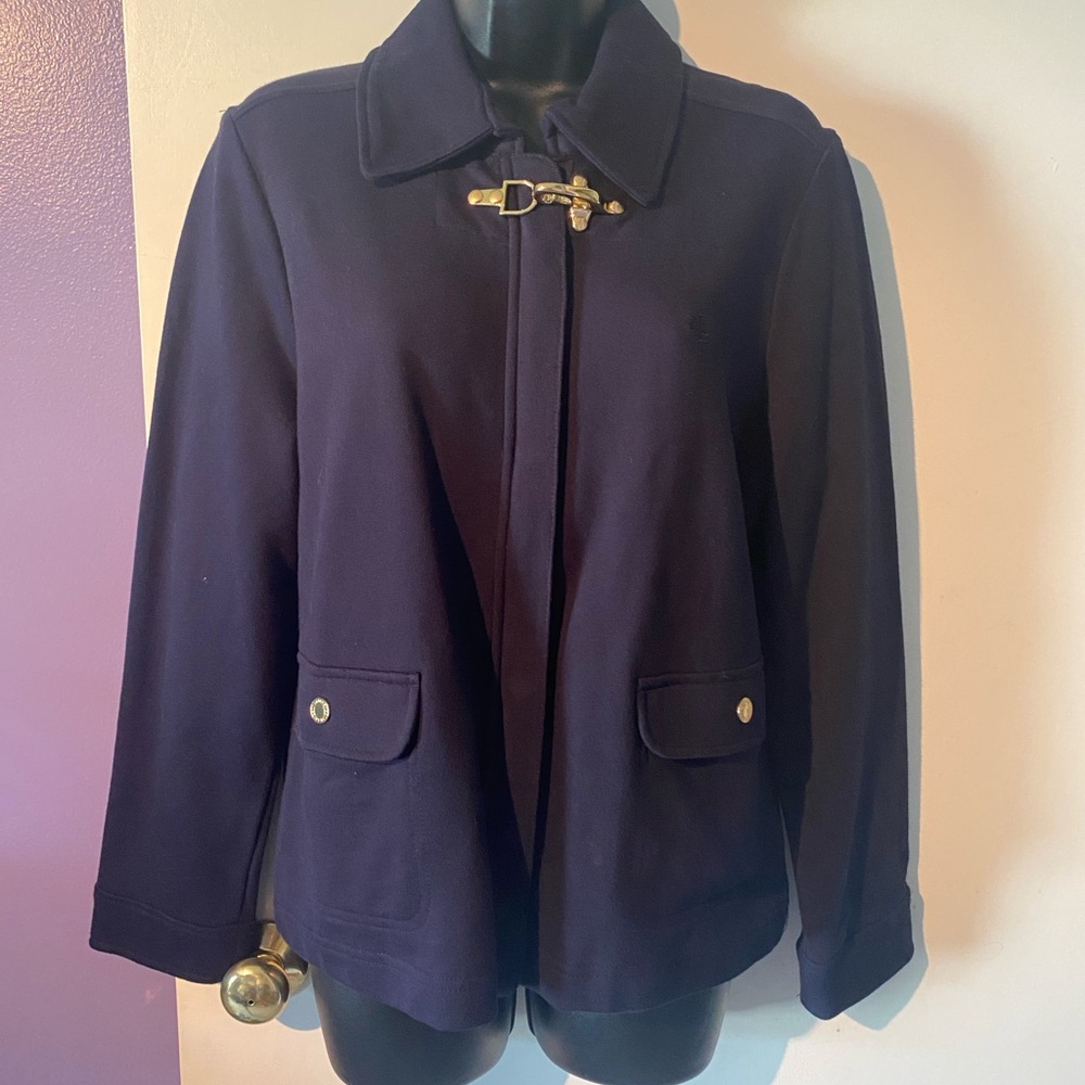 Ralph Lauren Women's Navy Pea Coat With Gold Hardware Size Petite Large
